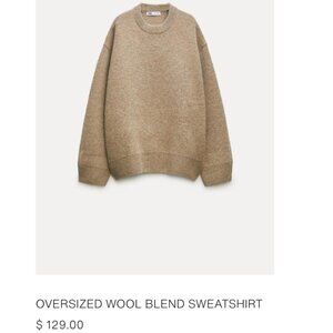 Zara Oversized Wool Blend Sweatshirt Sweater in Sand/Marl - L/XL